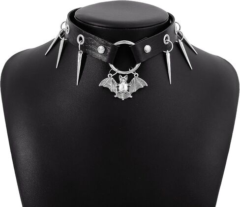 Spiked Choker for Women Goth Black Leather Spike Choker Collar Punk Spider Bat Pendant Necklace Halloween Costumes Cosplay Accessories in Saudi Arabia
