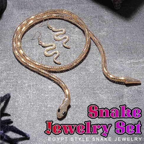 مجموعة مجوهرات فاشي ثعبان قلادة ذهبية وأقراط زي ثعبان ميدوسا إكسسوارات هولوين للنساء in Kuwait