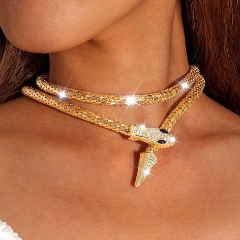 مجموعة مجوهرات فاشي ثعبان قلادة ذهبية وأقراط زي ثعبان ميدوسا إكسسوارات هولوين للنساء in Kuwait