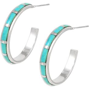 Hoop Turquoise Earrings Sterling Silver 925 Genuine Gemstones & Gemstones in Saudi Arabia