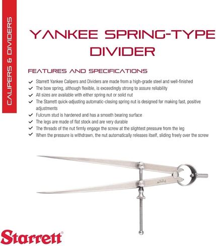 مقسم من النوع الزنبركي Starrett Yankee مع فولاذ عالي الجودة وزنبرك مقوس وصمولة زنبركية سريعة الضبط - حجم وسعة 6 بوصات، نوع مفصل زنبركي - 83A-6 in Saudi Arabia