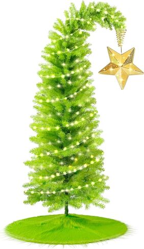 KPCB Tech Grinchs Christmas Tree 6ft with Star Topper and Skirt, Bendable Artificial Tree with Lights, Whimsical Christmas Trees Decoration with 150 LEDs in Saudi Arabia