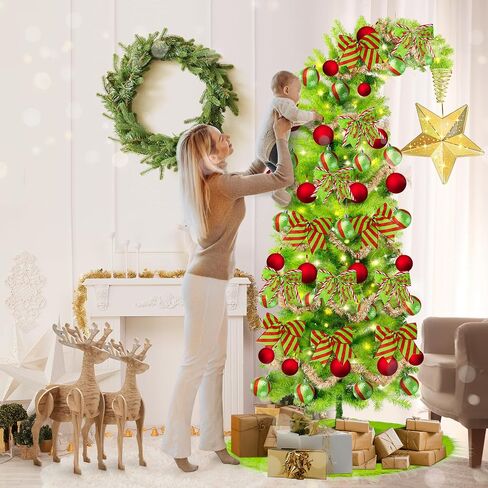 KPCB Tech Grinchs Christmas Tree 6ft with Star Topper and Skirt, Bendable Artificial Tree with Lights, Whimsical Christmas Trees Decoration with 150 LEDs in Saudi Arabia