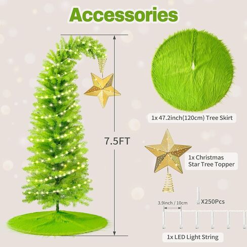 KPCB Tech Grinchs Christmas Tree 6ft with Star Topper and Skirt, Bendable Artificial Tree with Lights, Whimsical Christmas Trees Decoration with 150 LEDs in Saudi Arabia