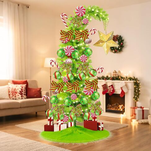 KPCB Tech Grinchs Christmas Tree 6ft with Star Topper and Skirt, Bendable Artificial Tree with Lights, Whimsical Christmas Trees Decoration with 150 LEDs in Saudi Arabia