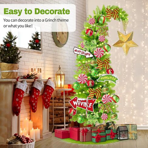 KPCB Tech Grinchs Christmas Tree 6ft with Star Topper and Skirt, Bendable Artificial Tree with Lights, Whimsical Christmas Trees Decoration with 150 LEDs in Saudi Arabia