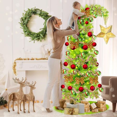 KPCB Tech Grinchs Christmas Tree 6ft with Star Topper and Skirt, Bendable Artificial Tree with Lights, Whimsical Christmas Trees Decoration with 150 LEDs in Saudi Arabia