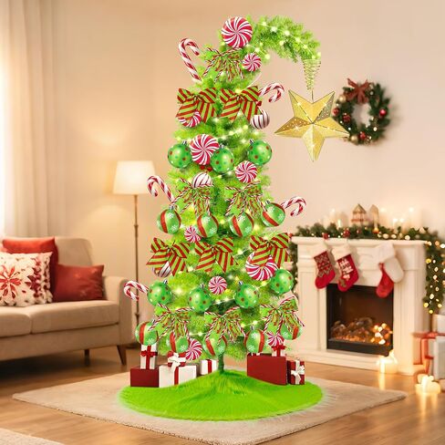 KPCB Tech Grinchs Christmas Tree 6ft with Star Topper and Skirt, Bendable Artificial Tree with Lights, Whimsical Christmas Trees Decoration with 150 LEDs in Saudi Arabia