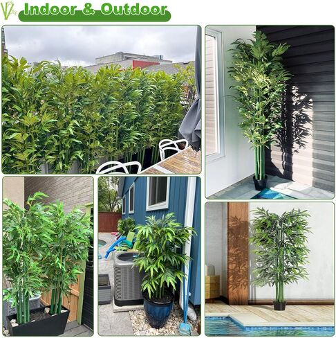 HOUSESET 6ft شجرة الخيزران الاصطناعية 10 حزم، نبات الخيزران وهمية مع أوراق الحرير مشفرة لحديقة ساحة ديكور داخلي في الهواء الطلق، الخصوصية النباتات الصناعية للماء (6ft / 182cm) in Kuwait