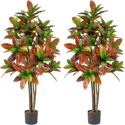 GOFLAME 40" Artificial Croton Plant, Greenery Potted Plant with Colorful Leaves, Natural Wood Trunks, Real Touch Fake Silk Plants, Faux Croton Palm Tree in Pot for Home Office Patio in Saudi Arabia