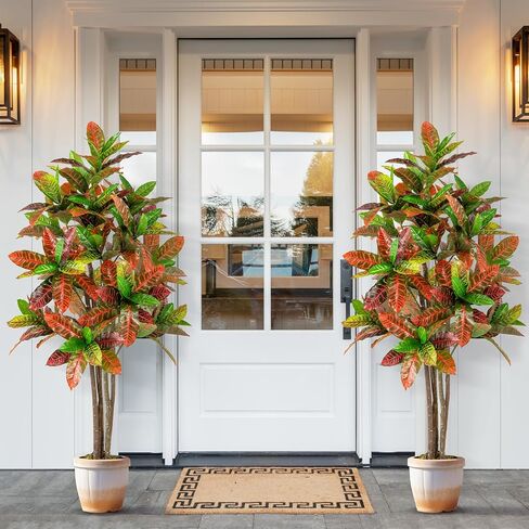 GOFLAME 40" Artificial Croton Plant, Greenery Potted Plant with Colorful Leaves, Natural Wood Trunks, Real Touch Fake Silk Plants, Faux Croton Palm Tree in Pot for Home Office Patio in Saudi Arabia