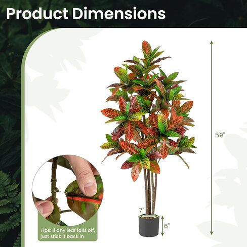 GOFLAME 40" Artificial Croton Plant, Greenery Potted Plant with Colorful Leaves, Natural Wood Trunks, Real Touch Fake Silk Plants, Faux Croton Palm Tree in Pot for Home Office Patio in Saudi Arabia