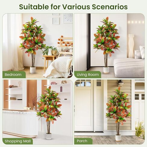 GOFLAME 40" Artificial Croton Plant, Greenery Potted Plant with Colorful Leaves, Natural Wood Trunks, Real Touch Fake Silk Plants, Faux Croton Palm Tree in Pot for Home Office Patio in Saudi Arabia