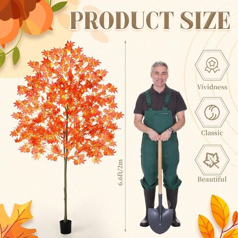 6.6FT Faux Fall Maple Tree, Tall Artificial Autumn Trees with Potted Base for Indoor Outdoor Porch Decor, Thanksgiving Halloween Wedding Party Decoration(2 Pack,Orange) in Saudi Arabia