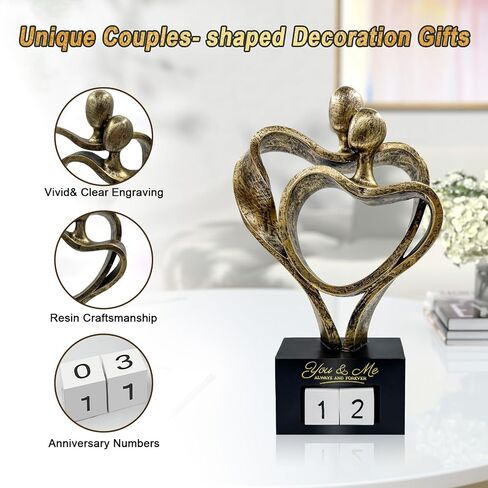 Anniversary Wedding Gifts for Couple Parents Wife Husband(1-99 Years) , Romantic Heart Decoration Couple Sculpture Love Statue for Her and Him, Anniversary Weddings Valentine's Gifts Home Decor(S) in Saudi Arabia