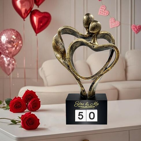Anniversary Wedding Gifts for Couple Parents Wife Husband(1-99 Years) , Romantic Heart Decoration Couple Sculpture Love Statue for Her and Him, Anniversary Weddings Valentine's Gifts Home Decor(S) in Saudi Arabia