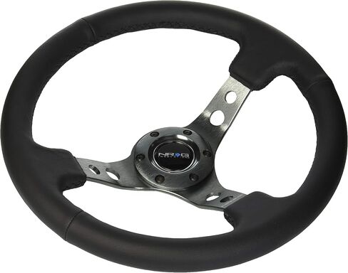 عجلة قيادة معززة NRG Innovations RST-006GM (عجلة قيادة رياضية مقاس 350 ملم (عمق 3 بوصات) - قضبان معدنية مع فتحات دائرية/جلد أسود) in Saudi Arabia