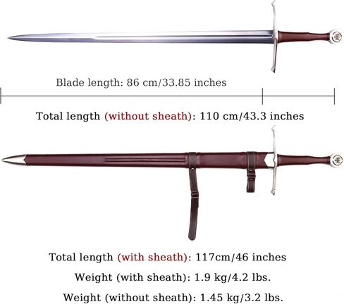 49" Medieval Western King Arthur Sword with Leather Sheath Sharp Full Tang Real,High Carbon Steel Two-Handed Long Sword in Kuwait