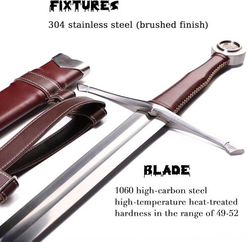 49" Medieval Western King Arthur Sword with Leather Sheath Sharp Full Tang Real,High Carbon Steel Two-Handed Long Sword in Kuwait