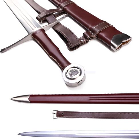 49" Medieval Western King Arthur Sword with Leather Sheath Sharp Full Tang Real,High Carbon Steel Two-Handed Long Sword in Kuwait