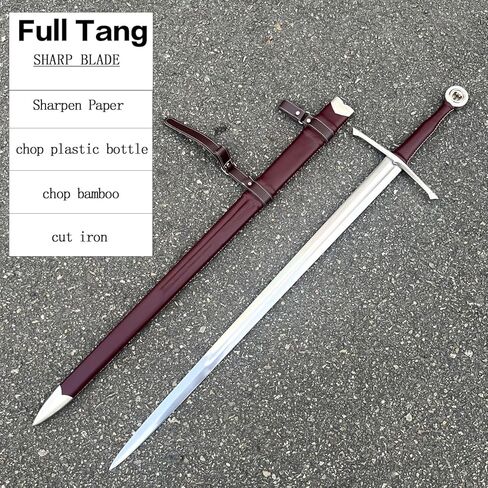 49" Medieval Western King Arthur Sword with Leather Sheath Sharp Full Tang Real,High Carbon Steel Two-Handed Long Sword in Kuwait