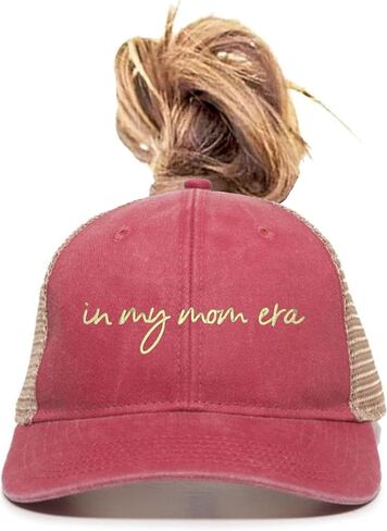 Go All Out in My Mom Era Script Idea Bucket Ponytail Visor Embroidered Cap Dad Hat in Kuwait