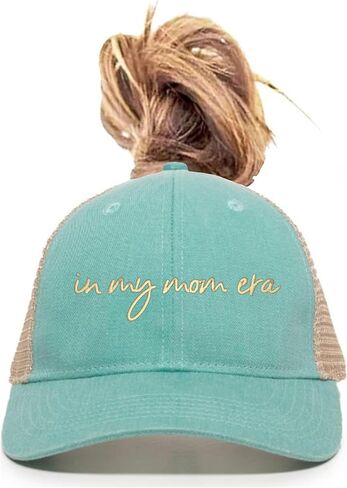 Go All Out in My Mom Era Script Idea Bucket Ponytail Visor Embroidered Cap Dad Hat in Kuwait