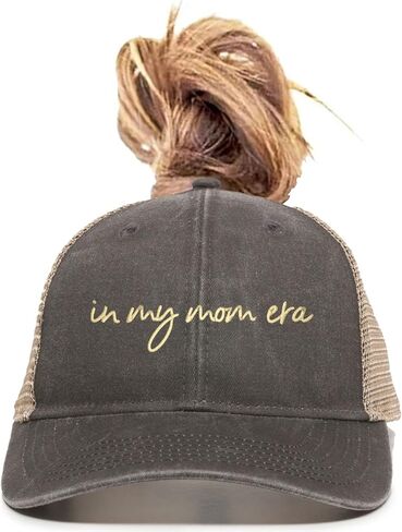 Go All Out in My Mom Era Script Idea Bucket Ponytail Visor Embroidered Cap Dad Hat in Kuwait