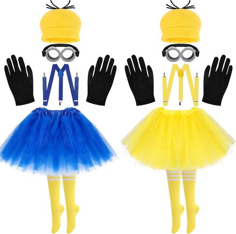 12pcs Halloween Costume Accessories for Adult Couples/Friends/Sisters, Twin Costumes Fun Dress-Up Props for Cosplay & Party Outfits, Goggles/Yellow Beanie/Tutu Skirt/Suspenders/Gloves/Socks in Saudi Arabia
