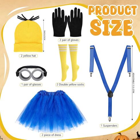 12pcs Halloween Costume Accessories for Adult Couples/Friends/Sisters, Twin Costumes Fun Dress-Up Props for Cosplay & Party Outfits, Goggles/Yellow Beanie/Tutu Skirt/Suspenders/Gloves/Socks in Saudi Arabia