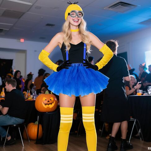 12pcs Halloween Costume Accessories for Adult Couples/Friends/Sisters, Twin Costumes Fun Dress-Up Props for Cosplay & Party Outfits, Goggles/Yellow Beanie/Tutu Skirt/Suspenders/Gloves/Socks in Saudi Arabia