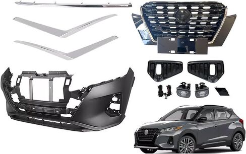 Kicks Front Bumper Cover Kit w/Grille & Molding Replacement For 2021 2022 2023 Niss-an Kicks - Full Bumper Set in Saudi Arabia