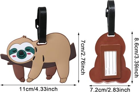 2PCS Cute Sloth Luggage Tags Adorable Cartoon Animal Travel Baggage Tags Suitcase Identify Labels Travel Supplies for Women Men in Saudi Arabia