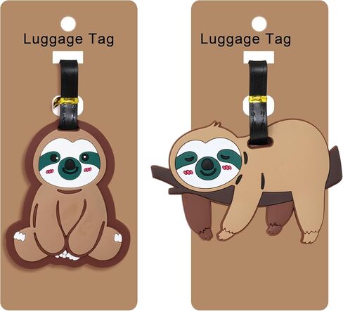 2PCS Cute Sloth Luggage Tags Adorable Cartoon Animal Travel Baggage Tags Suitcase Identify Labels Travel Supplies for Women Men in Saudi Arabia