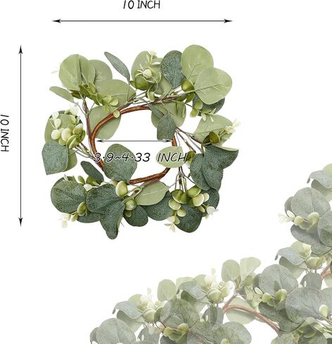 4 Pcs Candle Rings Artificial Eucalyptus Leaves Wreaths 10 Inch Candle Rings Wreaths Small Boho Wreath Pillar Candle Holder for Wedding Home Door Tabletop Decoration (Elegant Eucalyptus Leaf) in Saudi Arabia