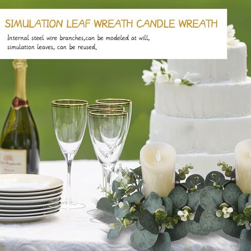 4 Pcs Candle Rings Artificial Eucalyptus Leaves Wreaths 10 Inch Candle Rings Wreaths Small Boho Wreath Pillar Candle Holder for Wedding Home Door Tabletop Decoration (Elegant Eucalyptus Leaf) in Saudi Arabia