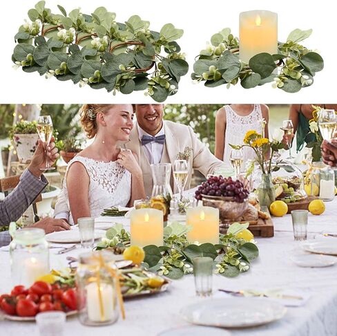 4 Pcs Candle Rings Artificial Eucalyptus Leaves Wreaths 10 Inch Candle Rings Wreaths Small Boho Wreath Pillar Candle Holder for Wedding Home Door Tabletop Decoration (Elegant Eucalyptus Leaf) in Saudi Arabia