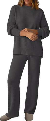 Women's 2 Piece Fuzzy Fleece Pajama Set Long Sleeve Fall Winter Pajamas Lounge Sets 2025 Trendy Pajamas in Kuwait