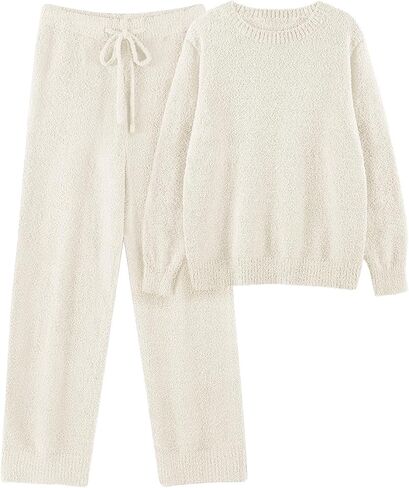 Womens Fleece Pajamas Sets Winter Fuzzy Soft Lounge Sets Warm Comfy Loungewear Outfits Sweater Pants 2 Piece Sleepwear in Saudi Arabia