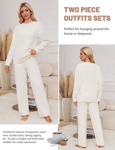 Womens Fleece Pajamas Sets Winter Fuzzy Soft Lounge Sets Warm Comfy Loungewear Outfits Sweater Pants 2 Piece Sleepwear in Saudi Arabia