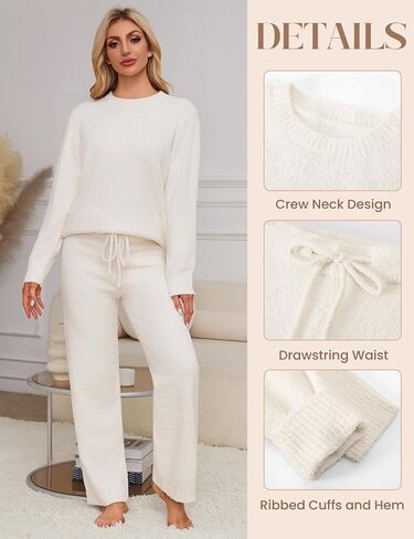 Womens Fleece Pajamas Sets Winter Fuzzy Soft Lounge Sets Warm Comfy Loungewear Outfits Sweater Pants 2 Piece Sleepwear in Saudi Arabia