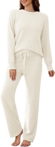 Womens Fleece Pajamas Sets Winter Fuzzy Soft Lounge Sets Warm Comfy Loungewear Outfits Sweater Pants 2 Piece Sleepwear in Saudi Arabia