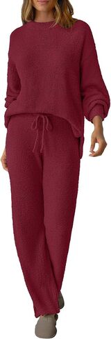 Women's 2 Piece Fuzzy Fleece Pajama Set Long Sleeve Fall Winter Pajamas Lounge Sets 2025 Trendy Pajamas in Kuwait