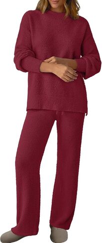 Women's 2 Piece Fuzzy Fleece Pajama Set Long Sleeve Fall Winter Pajamas Lounge Sets 2025 Trendy Pajamas in Kuwait