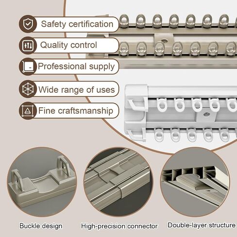 Heavy-Duty Aluminum Curtains Rail System, Silent Double Curtain Track Ceiling Mounted with Curtain crossover, Track for Bedroom, Living Room, Windows, Room Divider, Easy Install(White,3m(9.8ft)) in Saudi Arabia