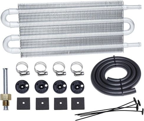 Transmission Oil Cooler Kit, Aluminium alloy Radiator with 5/16" Tube and Hose Mounting Kit(Silver) (4 Pass) in Saudi Arabia