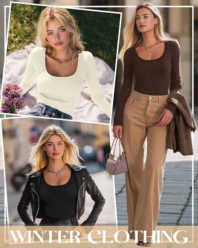 Huukeay 3 Pack Women's Long Sleeve Thermal Shirts, Scoop Neck Slim Fit Underwear Tops T Shirts Baselayer Tops in Kuwait