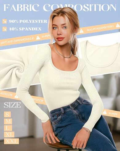 Huukeay 3 Pack Women's Long Sleeve Thermal Shirts, Scoop Neck Slim Fit Underwear Tops T Shirts Baselayer Tops in Kuwait