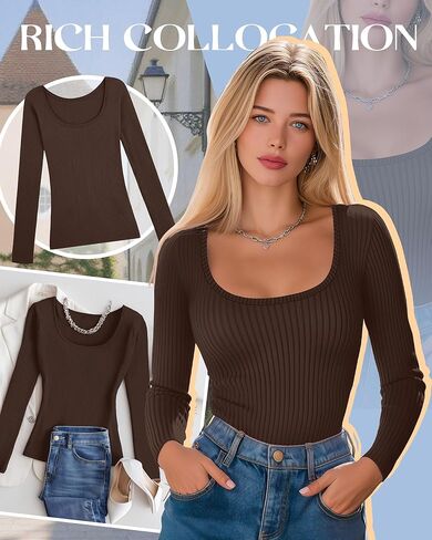 Huukeay 3 Pack Women's Long Sleeve Thermal Shirts, Scoop Neck Slim Fit Underwear Tops T Shirts Baselayer Tops in Kuwait