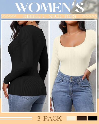 Huukeay 3 Pack Women's Long Sleeve Thermal Shirts, Scoop Neck Slim Fit Underwear Tops T Shirts Baselayer Tops in Kuwait